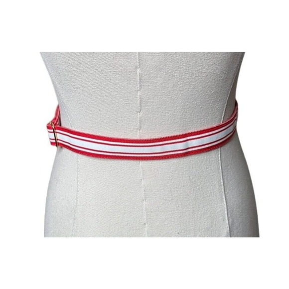 Vintage Anne Klein Studio NYC Gold Lion Buckle Womens Belt Red White 1976 main image 5